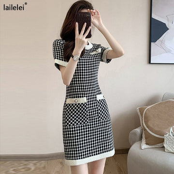 Yipinpay 2023 new style elegant temperament small fragrance high sense fashion casual short sleeved dress women